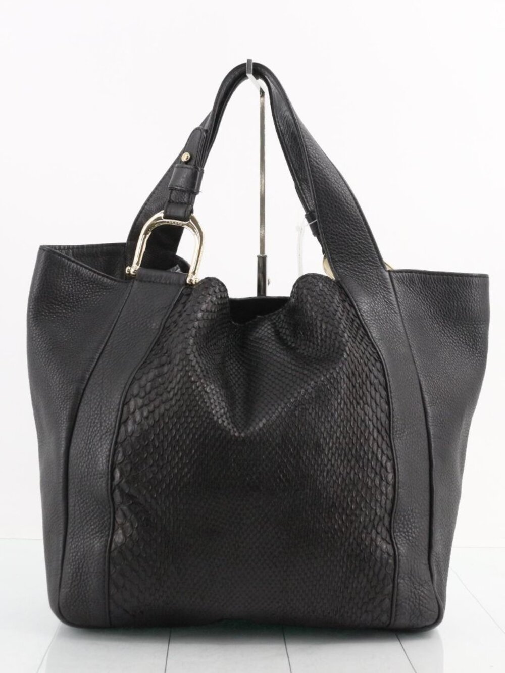 Gucci Black Leather and real Python Tote with Gold Hardware